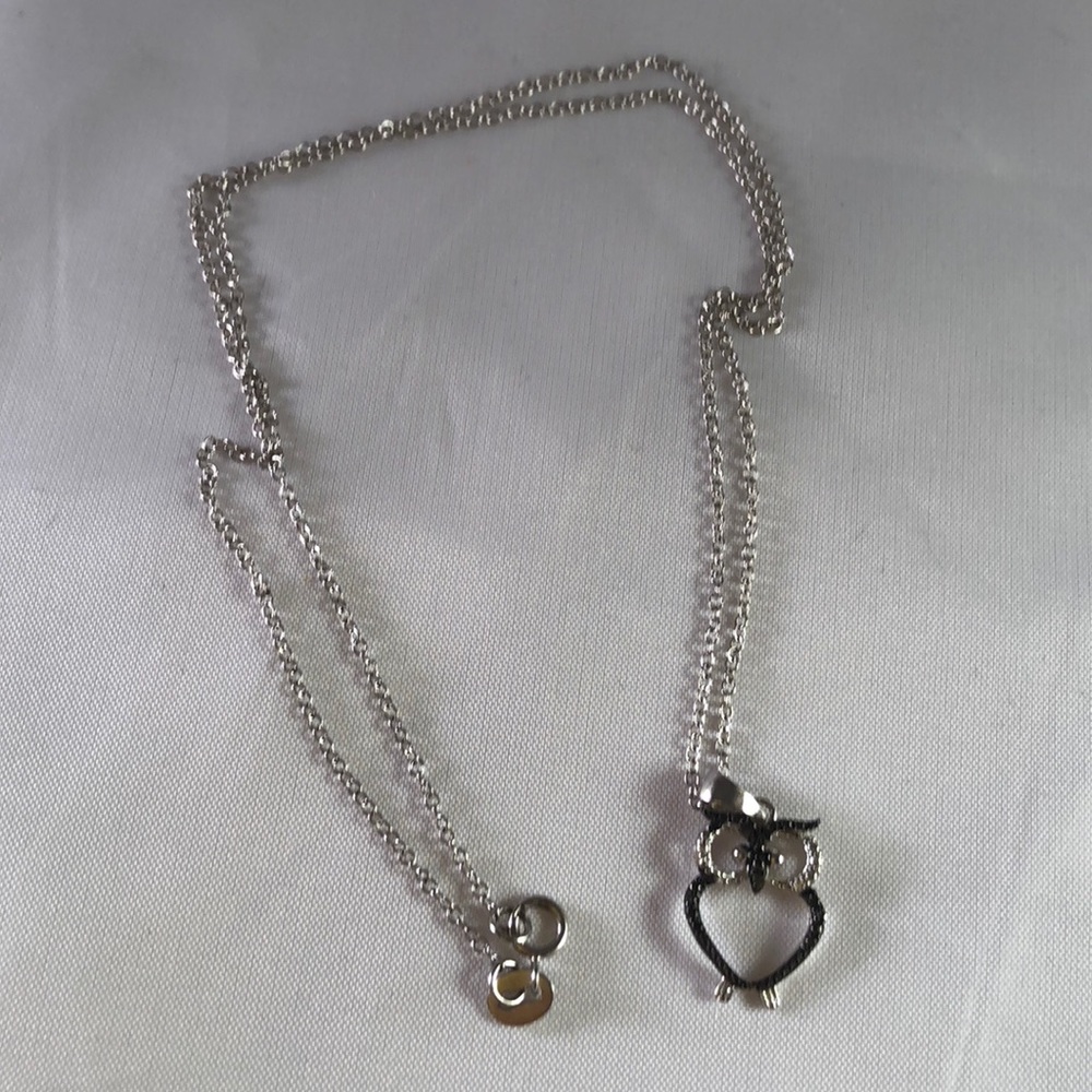 Black and white rhinestone owl necklace